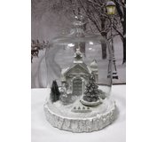 Dedinka v skle vianočná bielo sivá svietiaca 22cm