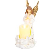 Dekorácia MagicHome Anjel so sviečkou LED polyresin na hrob 10,5x14x20 cm