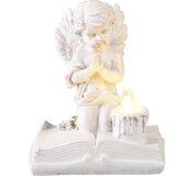 Dekorácia MagicHome Modliaci anjelik na knihe LED polyresin na hrob 11,5x7,5x13,5 cm