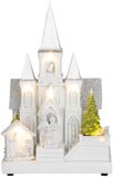 Dekorácia MagicHome Vianoce Kostol s betlehemom 6LED biela 3xAA interiér 17x13x25cm