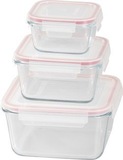 Dóza MagicHome sada 3 ks, sklenená, štvorcová, s vekom 450/1000/1900 ml