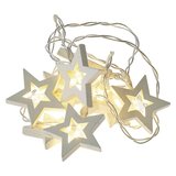 Girlanda LED vianočná drevené hviezdy, 1.35m, 2xAA, časovač, teplá biela