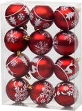 Gule MagicHome Vianoce, 12ks, 6cm, červené s bielym ornamentom