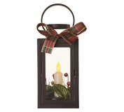 LED dekorácia vianočný lampáš so sviečkou čierny, 20cm, 3xAAA, vnútorný, vintage