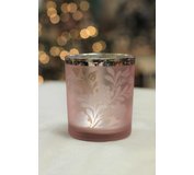 Svietnik ružový sklenený kvety 15cm