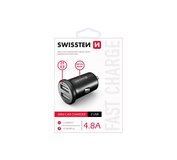 Swissten CL Adaptér do zapaľovača, 2x USB 4,8A metal čierny