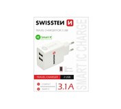 Swissten Sieťový Adaptér SMART IC 2x USB 3,1A power biely