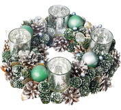 Veniec MagicHome Vianoce, adventný, zeleno-strieborný, 30cm