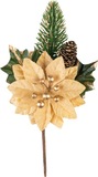 Vetvička MagicHome Vianoce s kvetom poinsettia zlatá 18cm