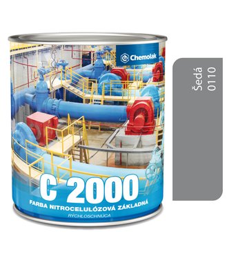 C2000 0110 šedá, Základná nitrocelulózová rýchloschnúca matná vnútorná farba na kov a drevo 0,75l