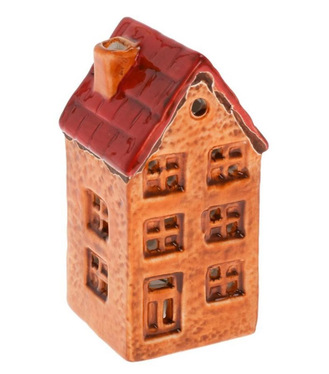 Dekorácia domček LED 10 cm porcelán oranžový