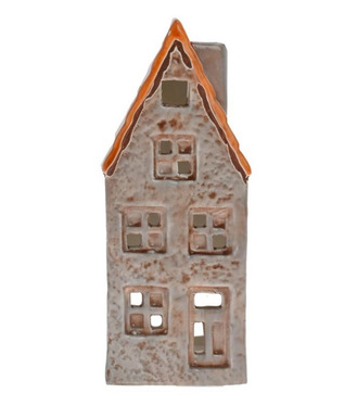 Dekorácia domček/svietnik 17cm porcelán hnedý