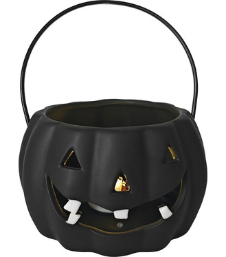 Dekorácia MagicHome Nature, tekvica LED, porcelánová, čierna, 12,7x12,7x7,7cm