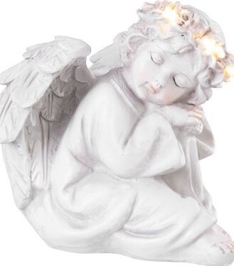 Dekorácia MagicHome, Sediaci anjel, LED, polyresin na hrob 15x15x14,5cm