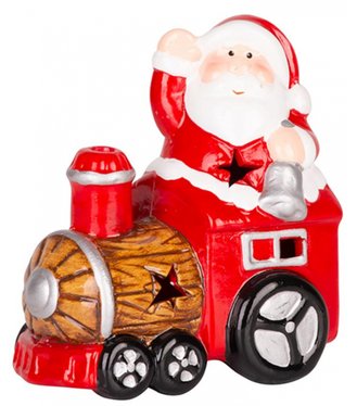 Dekorácia MagicHome Vianoce, Santa s vláčikom, LED, terakota, 10,3x6,3x10,7 cm