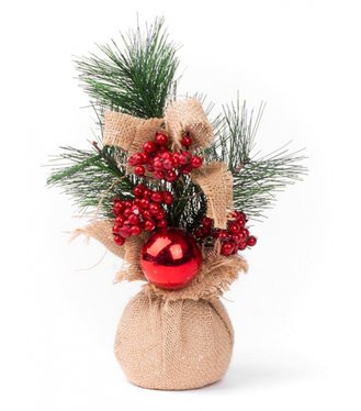 Dekorácia MagicHome Vianoce, Vetvičky v jute, s guľou, 23cm, 2ks