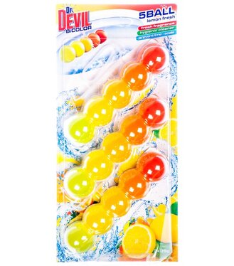 Dr.Devil WC Blok čistiaci a dezinfekčný prostriedok 5 Ball Lemon Fresh  3x35g