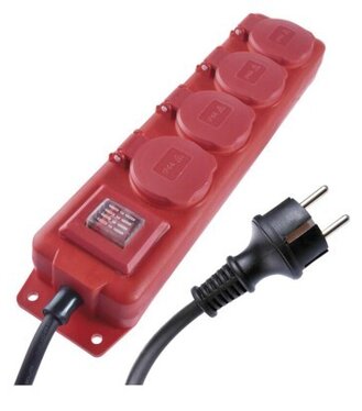 Emos Kábel predlžovací gumový s vypínačom 4-zásuvky 3x1,5mm červený 10m