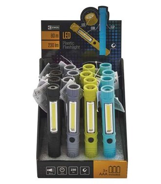 Emos LED Svietidlo plastové, 3W COB LED + 1 LED, na 3x AAA