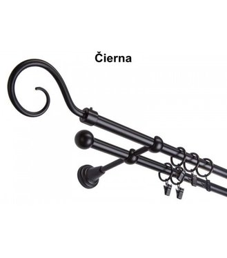 Garniža komplet 160cm 16mm II čierna,koncovky Hák