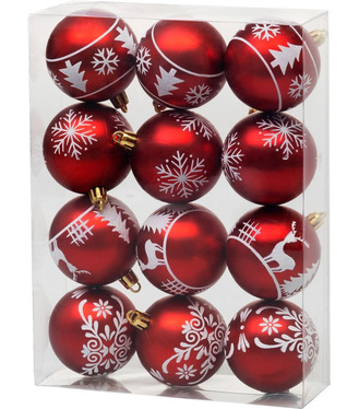 Gule MagicHome Vianoce, 12ks, 6cm, červené s bielym ornamentom