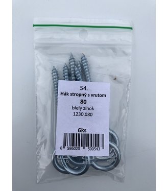 Hák stropný s vrútom 80mm biely zinok 6ks/bal.