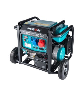 HERON Elektrocentrála rámová benzínová 3F 8,2kW/7,5kW podvozok elektrický štart 8896147