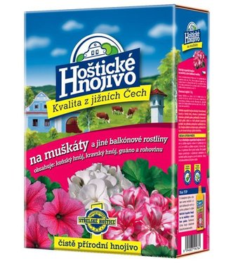 Hoštické hnojivo na muškáty a iné balkónové rastliny s obsahom konského hnoja, kravského hnoja, guána s rohovinou 1kg