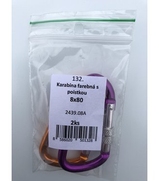 Karabína farebná s poistkou 8x80mm hliník 2ks/bal.