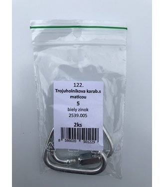 Karabína s maticou trojuholníková 5mm biely zinok 2ks/bal.