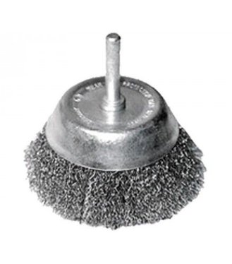 Kartáč hrnčekový so stopkou, vlnitý pomosadzený drôt 0,3mm, 63mm, stopka pr.6mm