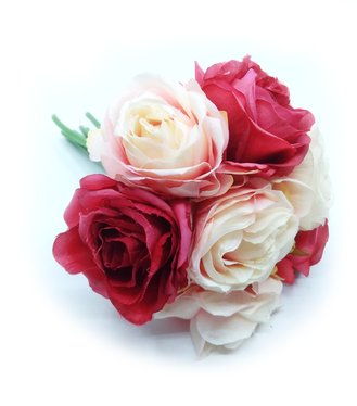 Kytička umelá zo 7ks ruží bielo-ružová 24cm