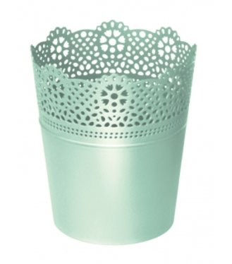 Lace kvetináč s čipkou v mentolovej farbe, priemer 16cm
