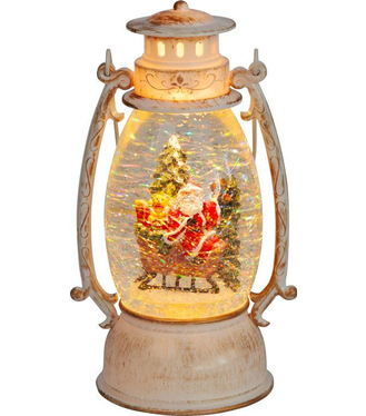 Lampáš MagicHome Vianoce Retro LED teplá biela so santom na saniach s trblietkami biely 3xAA plast 13x11x24cm