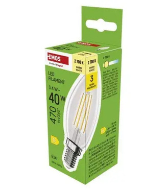 LED žiarovka Emos Filament sviečka  E14 3,4 W (40 W)  470 lm  Teplá biela