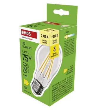 LED žiarovka Filament A60 / E27 / 7,8 W (75 W) / 1060 lm / Teplá biela