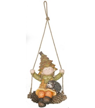 MagicHome Dekorácia Dievčatko sediac na šiške s ježkom, keramika, 33x26x43cm