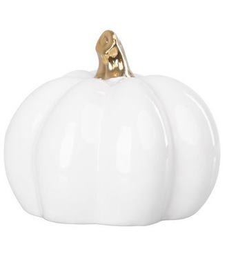 MagicHome Dekorácia Tekvica so zlatou stopkou biela porcelán 12.7x12.3x10.8cm