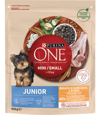 Purina ONE granule 800g MINI Dog Junior kura ryža