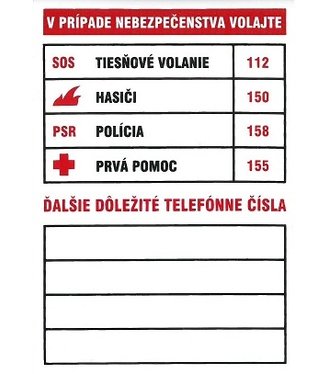 Samolepka Tabuľka dôležitých telefónnych čísel 74x105mm