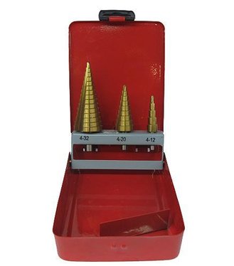 STREND PRO SS421 Sada vrták, 4-12, 4-20, 4-32 mm, TiN, HSS 4241, stupňovitý, rovný, do kovu