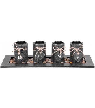 Svietnik na podnose na čajové sviečky čierny 39x12,5x10cm