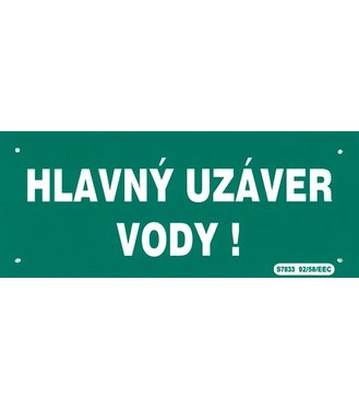 Tabuľka plastová Hlavný uzáver vody 210x87mm