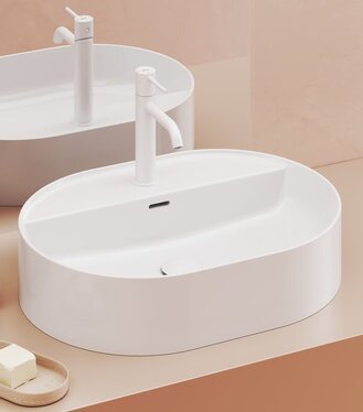 Umývadlo Ceramic Slim Shelf O 55, s otvorom pre batériu, s prepadom, biela