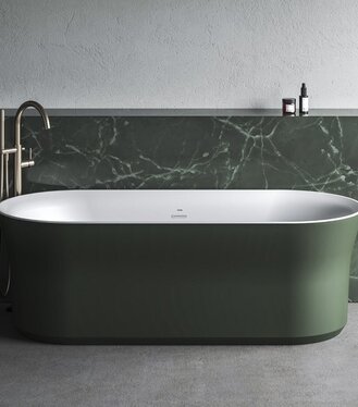 Vaňa Ypsilon 180x80, voľne stojaca, Deepsea Blue/biela, krytka prepadu a odtoku biela