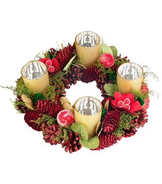 Veniec MagicHome Vianoce, adventný, červený 30cm