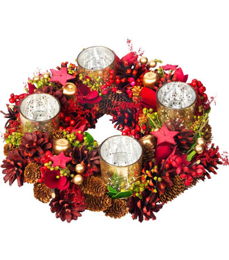 Veniec MagicHome Vianoce, adventný, červený, 30x30x8cm