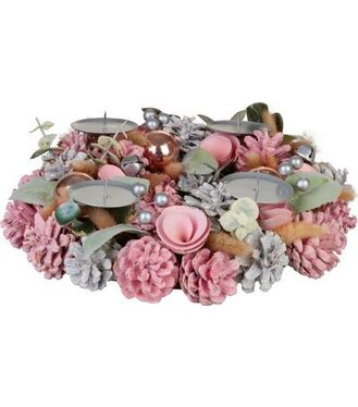 Veniec MagicHome Vianoce prírodný ružový adventný 30x8cm
