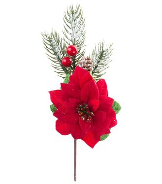 Vetvička MagicHome Vianoce s kvetom poinsettia červená 22cm