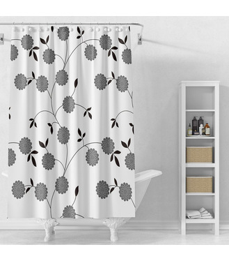 Záves sprchový 180x180cm PEVA biele a čierne kvety ZV037
